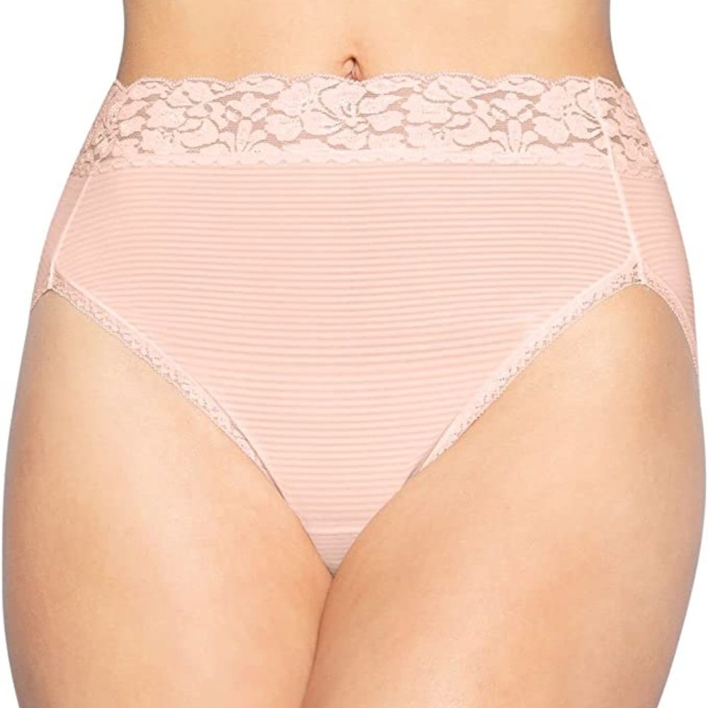 Vanity Fair NWT Peach Sorbet Stripe Flattering Hi-Cut Lace Brief 13280 M 6